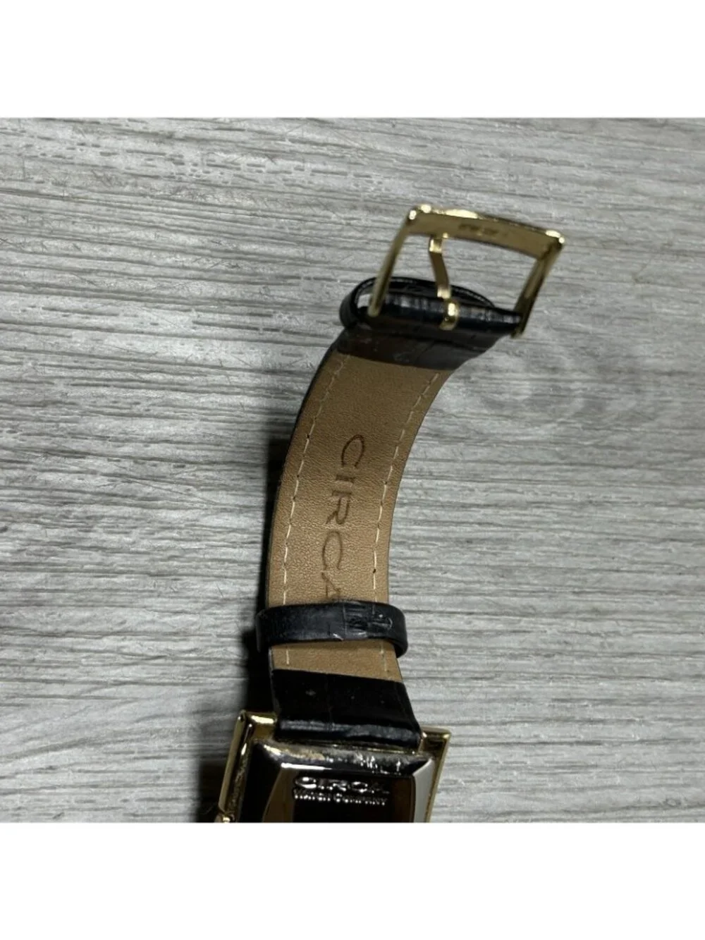 Circa Watch Company CT107T 23K Gold Plate Black Leather Band Needs Battery
